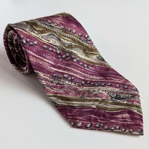 Gianfranco Ruffini Mens Silk Tie Plum Olive Green Abstract Geometric Made in USA